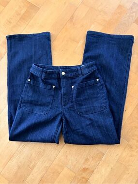 Michael Kors Navy High-Rise Wide-Leg Jeans